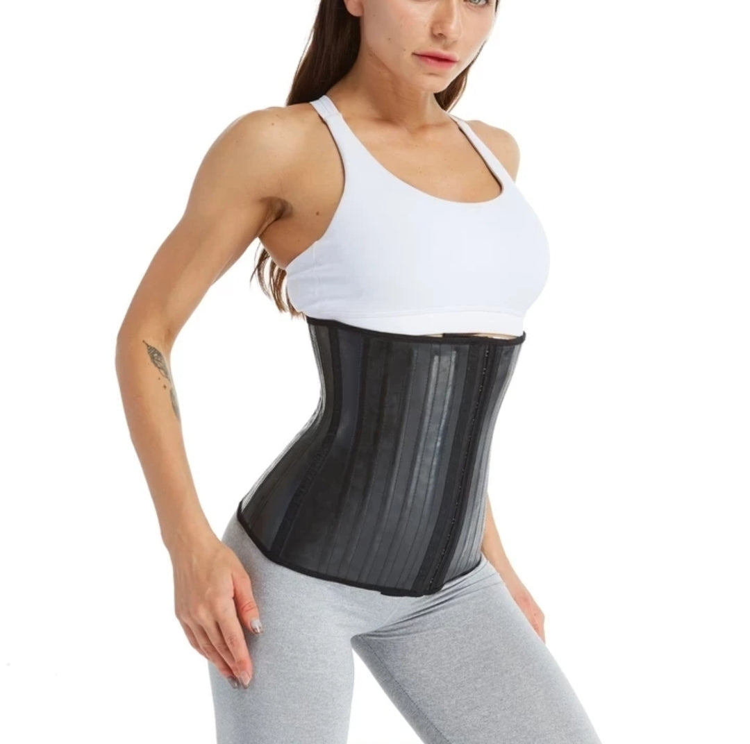 Waist Trainer 25 Steel Boned Breathable Latex - Black
