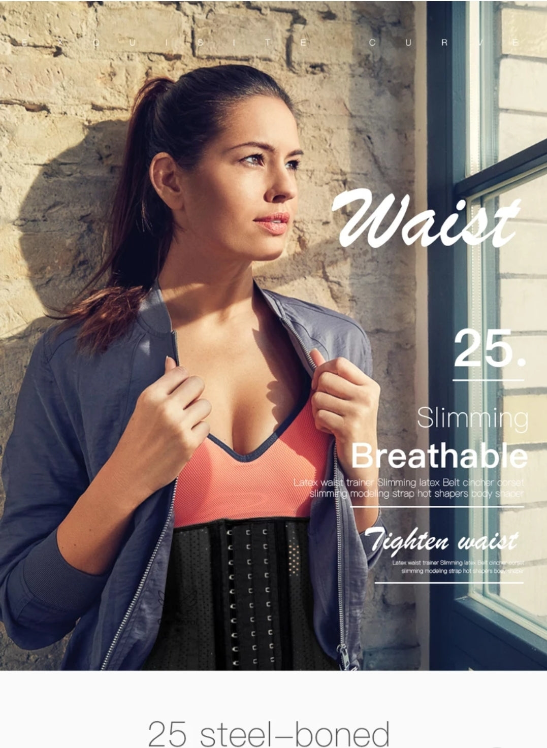 Waist Trainer 25 Steel Boned Breathable Latex - Black