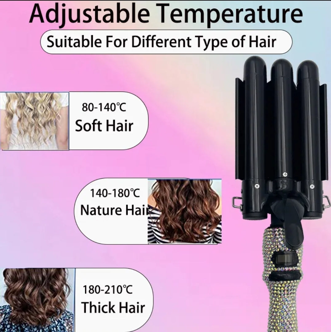 Rhinestone Rhinestone Ceramic Tripple Barrel Hair Iron