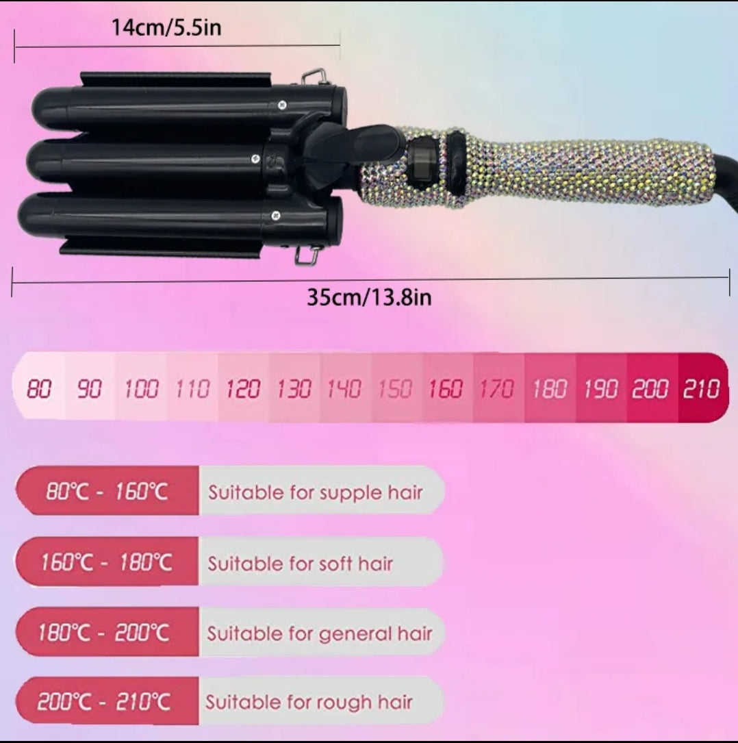 Rhinestone Rhinestone Ceramic Tripple Barrel Hair Iron